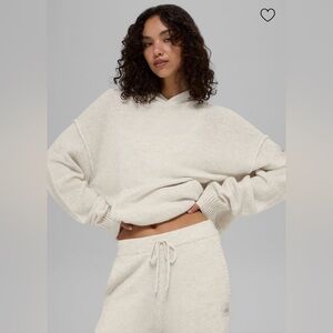 Alo Yoga New Class Cashmere Hoodie Bone Heather Kangaroo Pocket XXS Oversized